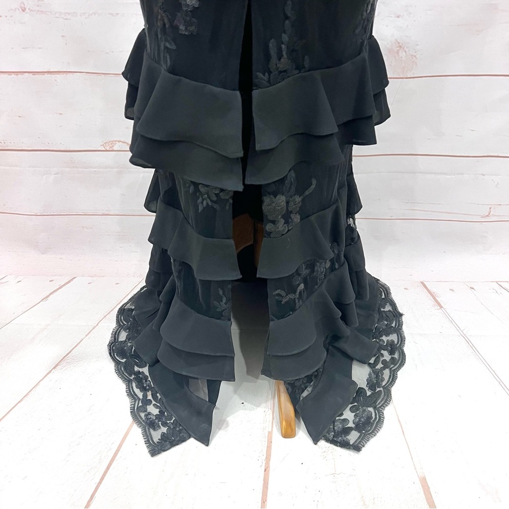 Laundry Shelli Segal Tiered Lace Sequin Cocktail Maxi Prom Dress Evening Gown - Picture 10 of 16